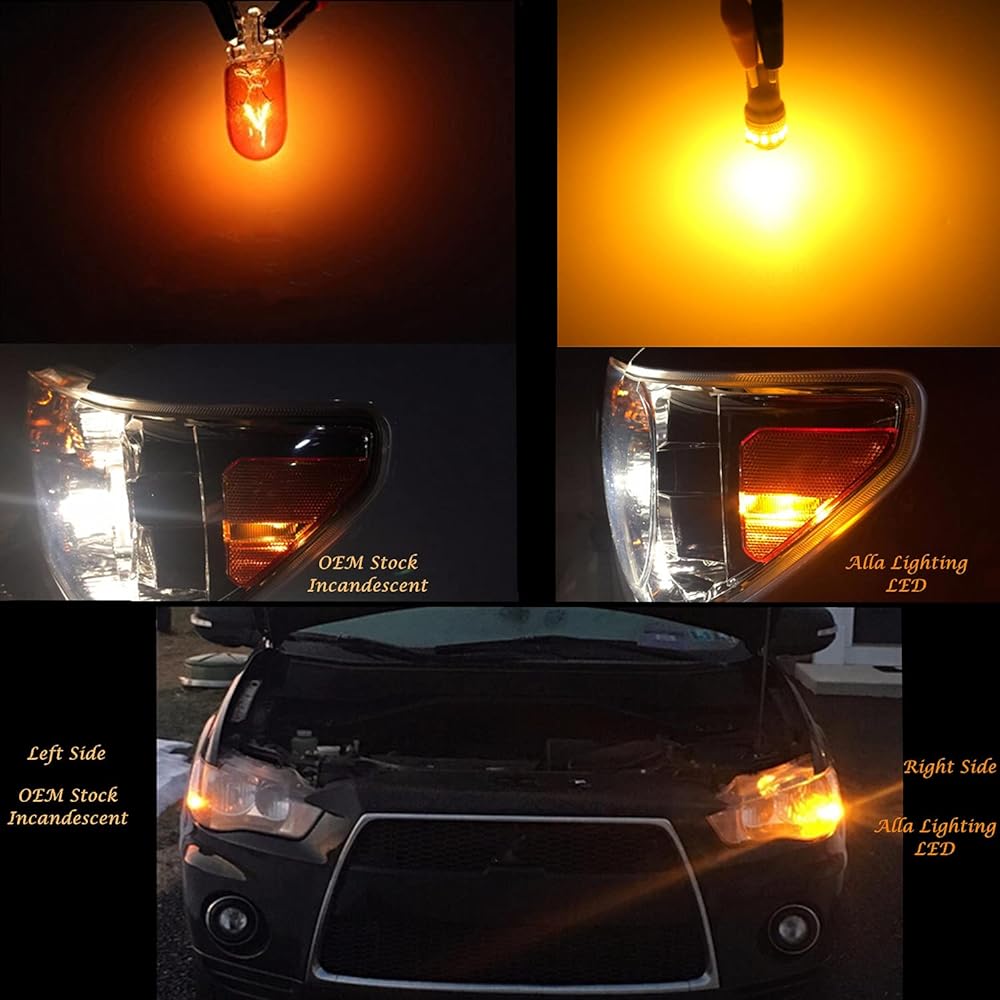 Alla Lighting Super Bright T10 194 LED Bulb High Power 3014 18-SMD 12V LED 194 168 2825 175 W 5 W Light Bulb Wedge License Plate Interior Map Dome Trunk Cargo Side Marker Light, Amber Yellow (Set of 2)