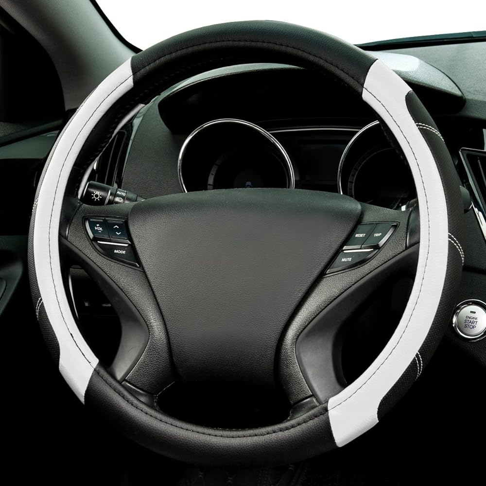 CAR PASS Rhinelider Leather Universal Steering Wheel Cover conforms to trucks, SUVs, and cars (gray)