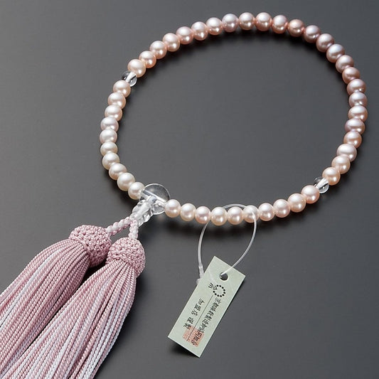 [Buddhist Altar Shop Takita Shoten] Kyoto Prayer Beads for Women, Freshwater Pearls (Pearl), Gradation 6mm, Pure Silk Tassel, Bead Bag Included, Can Be Used by All Sects, Certificate Included