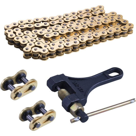 MRELC Gold 520 X Ring Chain + Chain Breaker 112 Link Connection Master Link