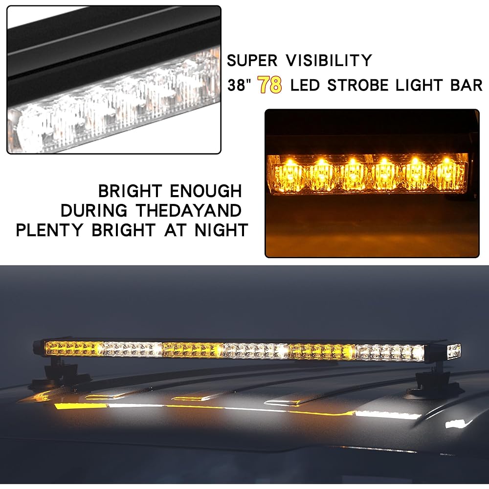 38 -inch 78 LED Strobalite Bar Double -sided flashing high -brightness Strobe Ballite Bartrack 7x4 Powerful magnetic base (Amber)