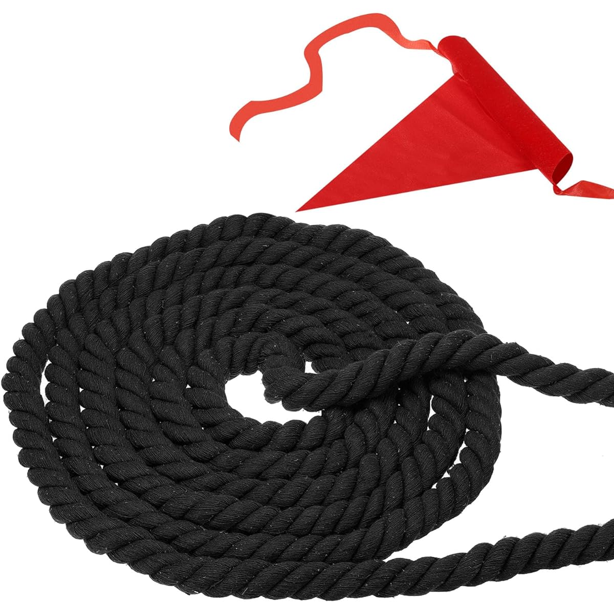 PATIKIL 10ft Tug of War Rope for Adults and Teens with 3 Strands Braided Natural Cotton Rope and Flag for Garden Games and Team Building Activities, Black