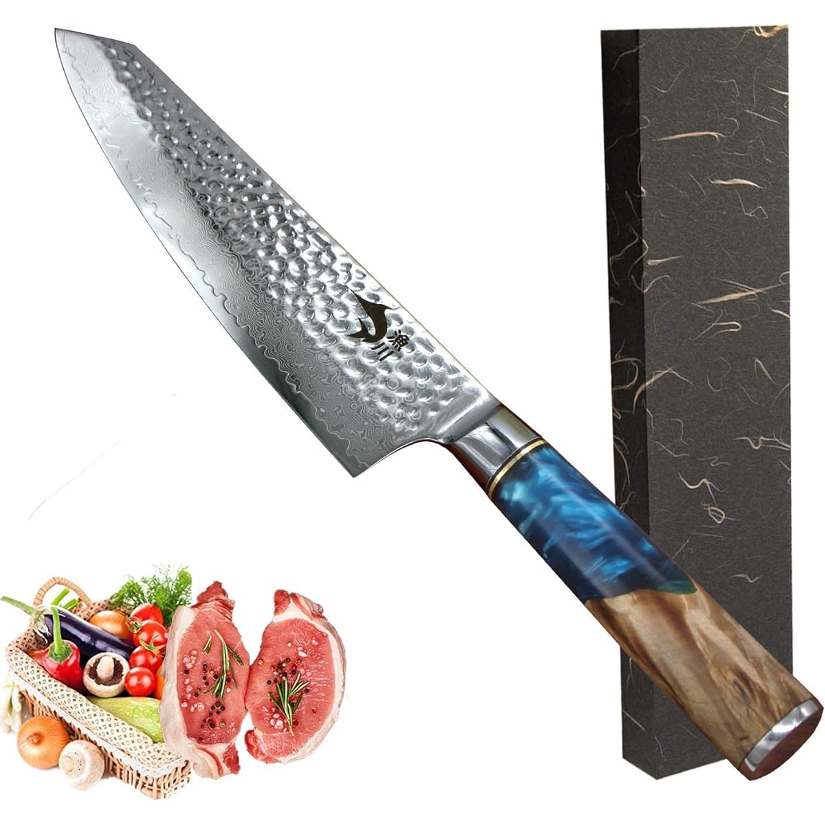 Irigawa V Gold No. 10 Waribiri 67-layer Hammered Damascus Sword-shaped Gyuto (Kiritsu Gyuto) 197mm Damascus Meat Knife