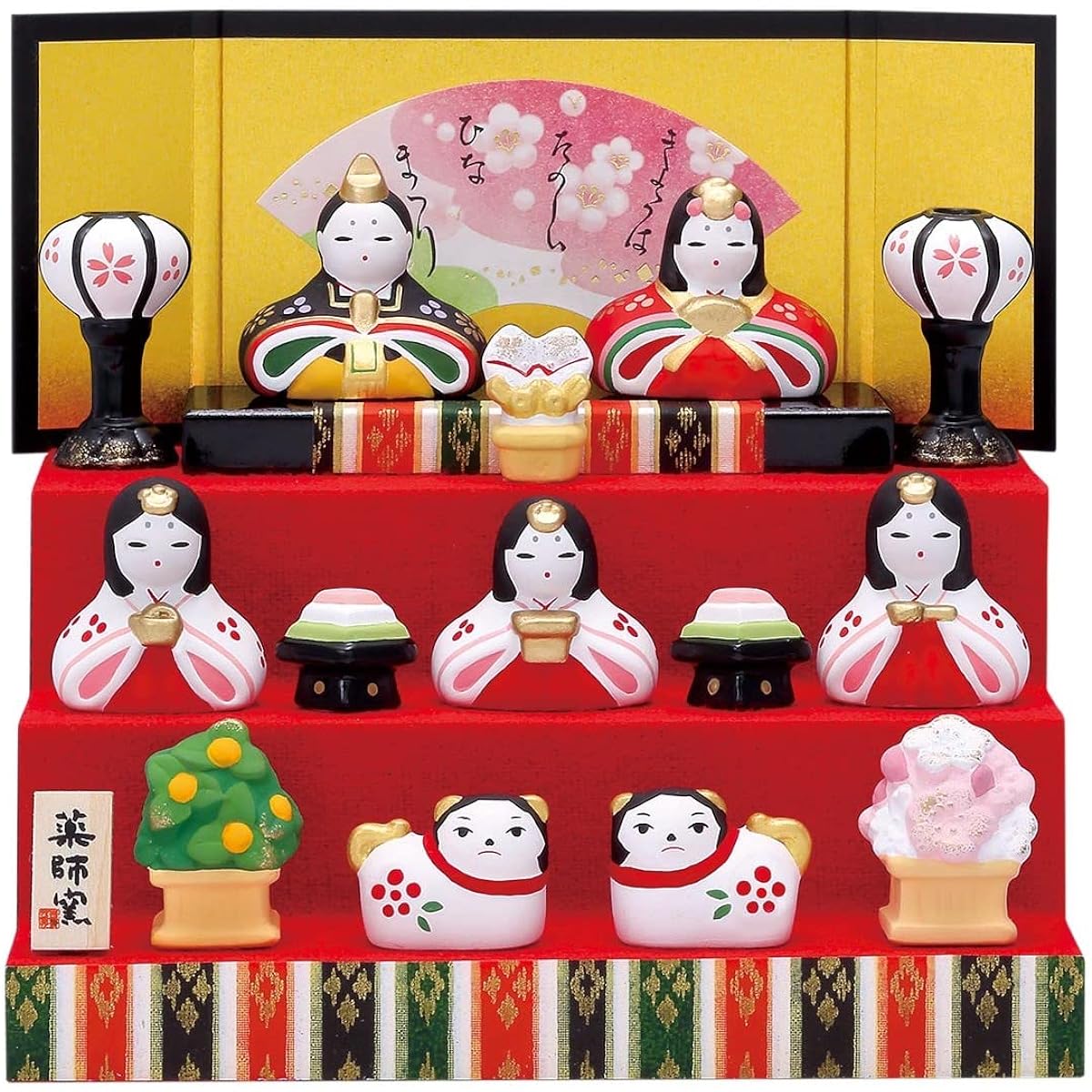 Yakushi Kiln Peach Festival Hina Doll Nishikisa Flower Decoration Hina (Three Tier Decoration)