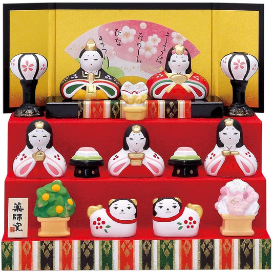 Yakushi Kiln Peach Festival Hina Doll Nishikisa Flower Decoration Hina (Three Tier Decoration)
