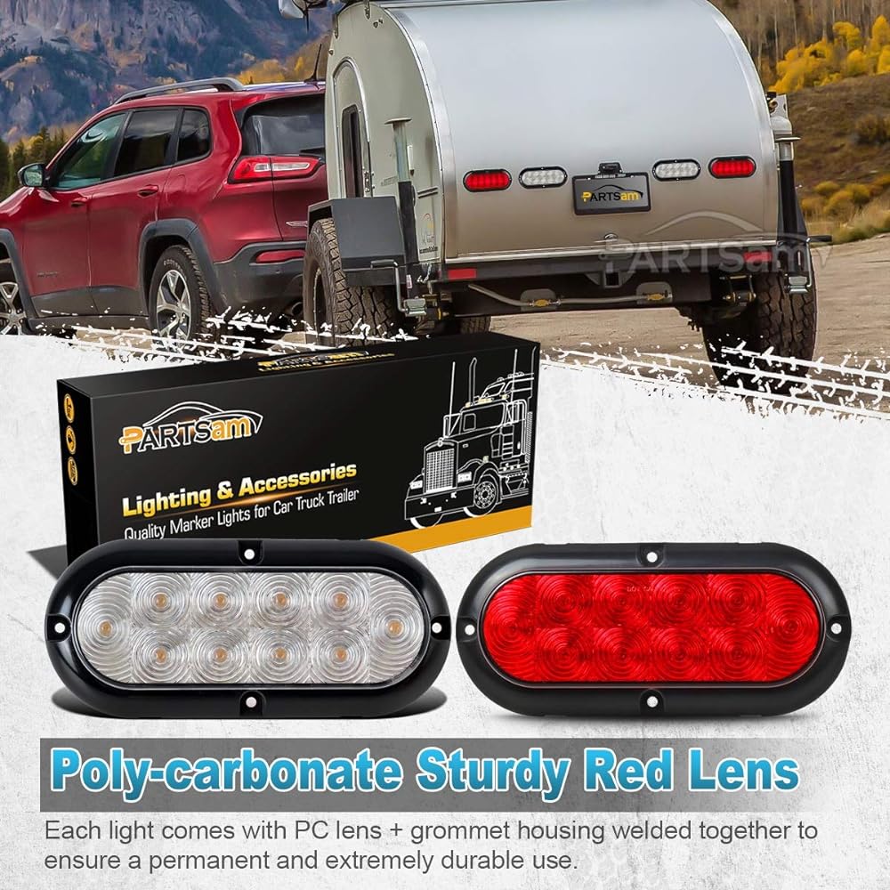 PARTSAM 4 6 -inch overler trailer tail light kit 10 LED flange mount waterproof 12V sealed RV track LED stop brake turn Reverse backup trailer Light surface implementation (red 2+2 white)