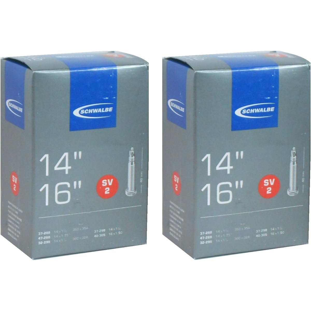 Set of 2 SCHWALBE 16 x 1.50 (40-305), 14 x 1 3/8, 14 x 1.75, 14 x 1 1.5, 14 x 1 3/8 tube 2SV Presta style 40 mm valve [parallel import goods]