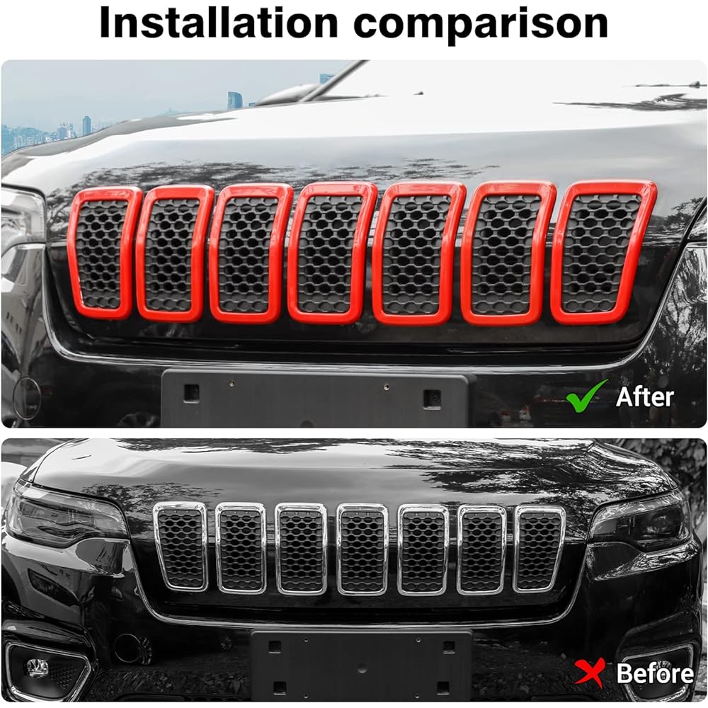 JECAR Grill Insert ABS Grill Kabartrim Kit 2019 JEEP CHEROKEE KL Red