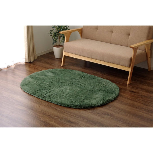 Ikehiko Rug Carpet Oval Shaggy Plain Scandinavian Microfiber "Misty IT" Green Approx. 140 x 200cm Oval (Hot Carpet Compatible) ♯9811073