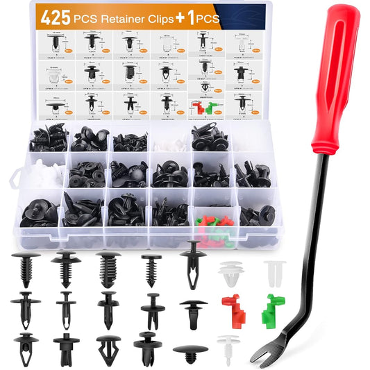 GOOACC 425 Cars Retainer Clip Set Tail Gate Handrod Clip Fastener Remover -19 types Automatic Size Automatic Pin Rivet Drim Panel Clip GM Ford Toyota Honda Crysler for Crisler