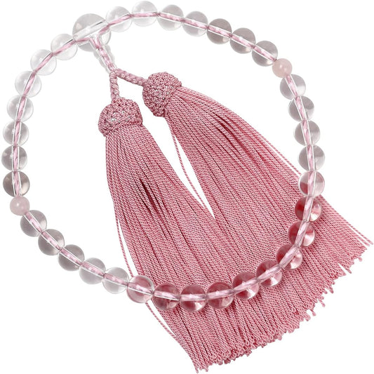 Kiho Kobo Women's Prayer Beads Kyoto Prayer Beads Crystal 8mm Beads Rose Quartz Tentama Can Be Used by All Sects One-handed Simple Pink/Pure Silk Tassel Comes in Cosmetic Box Certificate Included