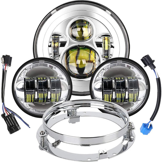 7 inch Round LED Headlight 4.5 inch Fog Pass Light Mount Ring Ring Herley Davidson Touring Road King Ultra Classic Electric Street Glide Tri CVO Heritage Silitage Silver