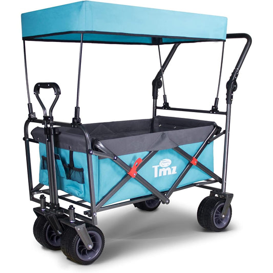 TMZ Outdoor Carry Cart, Foldable Outdoor Wagon with Roof, Large Capacity, Load Capacity 120kg, No Assembly Required, Wild Multi-Carry (Cream Color)