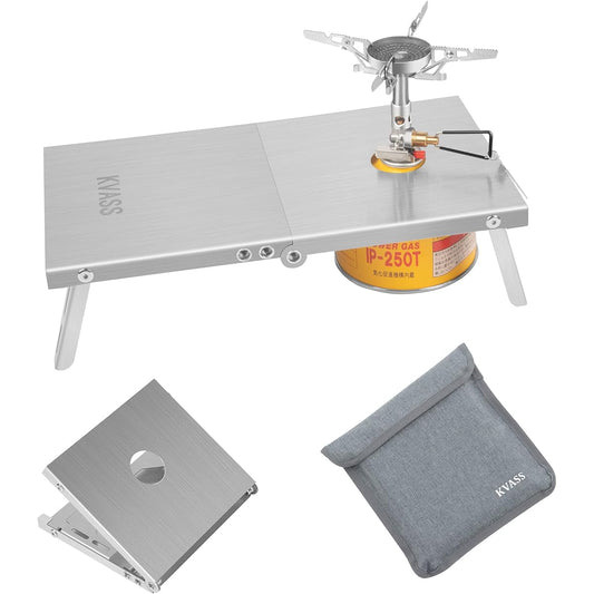 KVASS Heat Shield Table OD Can 250 SOTO SOD-320 SOD-310 PRIMUS P-153 Primus P-115 Captain Stag M-7900 Snow Peak GS-100R2 Heat Shield Table for Stove Foldable OD Can Single Burner Gas Heat Shield Camping Table Solo Camp Compact Stainless Steel Storage Bag
