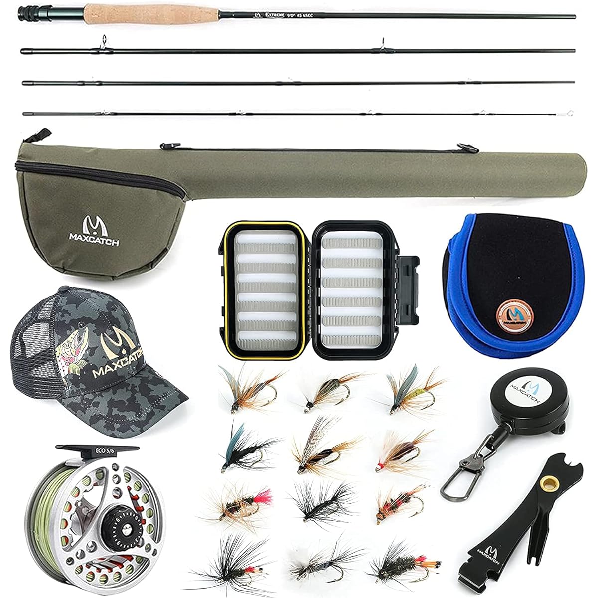 M MAXIMUMCATCH Maxcatch Extreme Fly Fishing Rod Combo Kit Fly Rod Set Beginner Introductory Set with Storage Bag (8'4" 3wt Fly Rod Set)