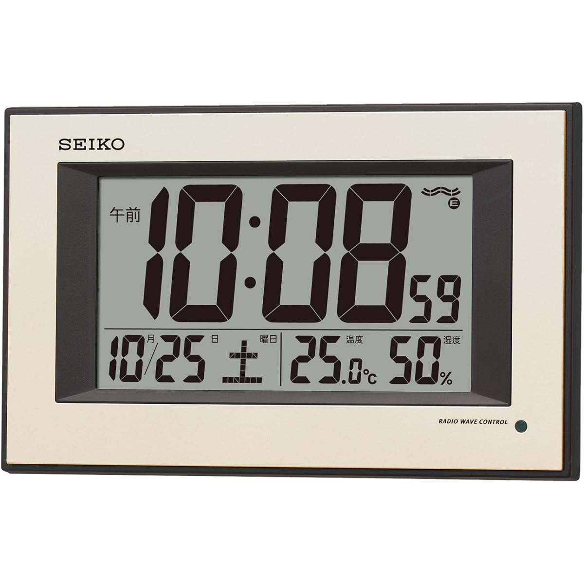 Seiko Clock Seiko Wall Clock Automatic Lighting Radio Digital Calendar Temperature Humidity Display Visible Even at Night Light Gold Pearl SQ438G