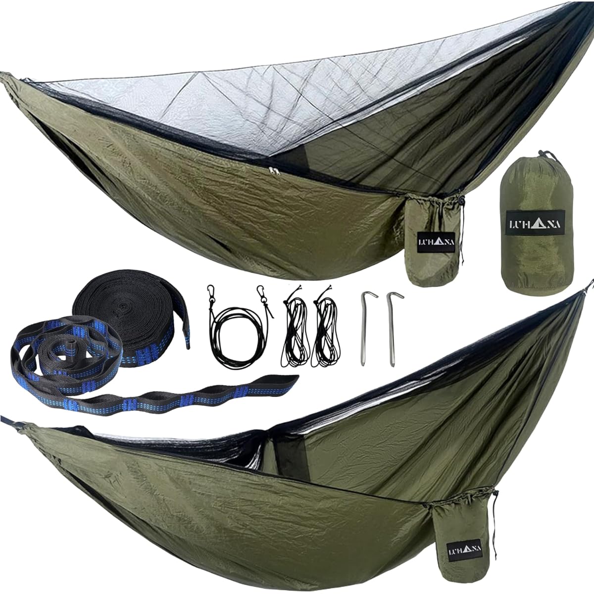 [Japanese Brand] LUHANA Hammock with Mosquito Net, Solo Camping, Lightweight, Load Capacity 300kg, Belt Length 3m, Super Wide Installation Range