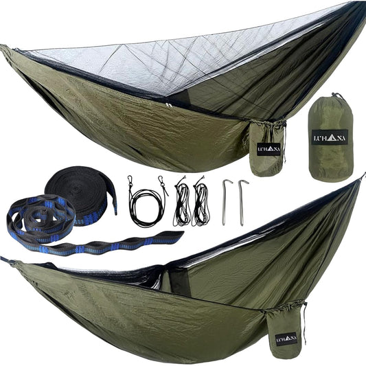 [Japanese Brand] LUHANA Hammock with Mosquito Net, Solo Camping, Lightweight, Load Capacity 300kg, Belt Length 3m, Super Wide Installation Range