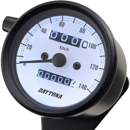 Daytona Motorcycle Mechanical Speedometer Black Body/White Panel/White LED φ60 140km/h Display 15624