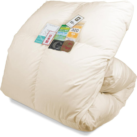 Ansem Factory Duvet Double [Feather Increase 1.6kg] Japan Wakyo New Gold Label Certified Quality 85% White Down 320dp (Bulkiness 135mm) or More Made in Japan Long Warranty Lightweight Fabric Anti-mite Treatment Domestic Washing, Antibacterial and Odor Re