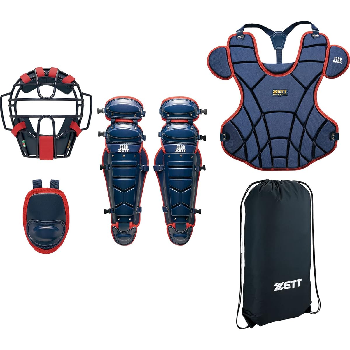 ZETT Baseball Softball Protective Gear 4-Piece Set Black/Navy/Navy x Red BL303SET 2023 Model