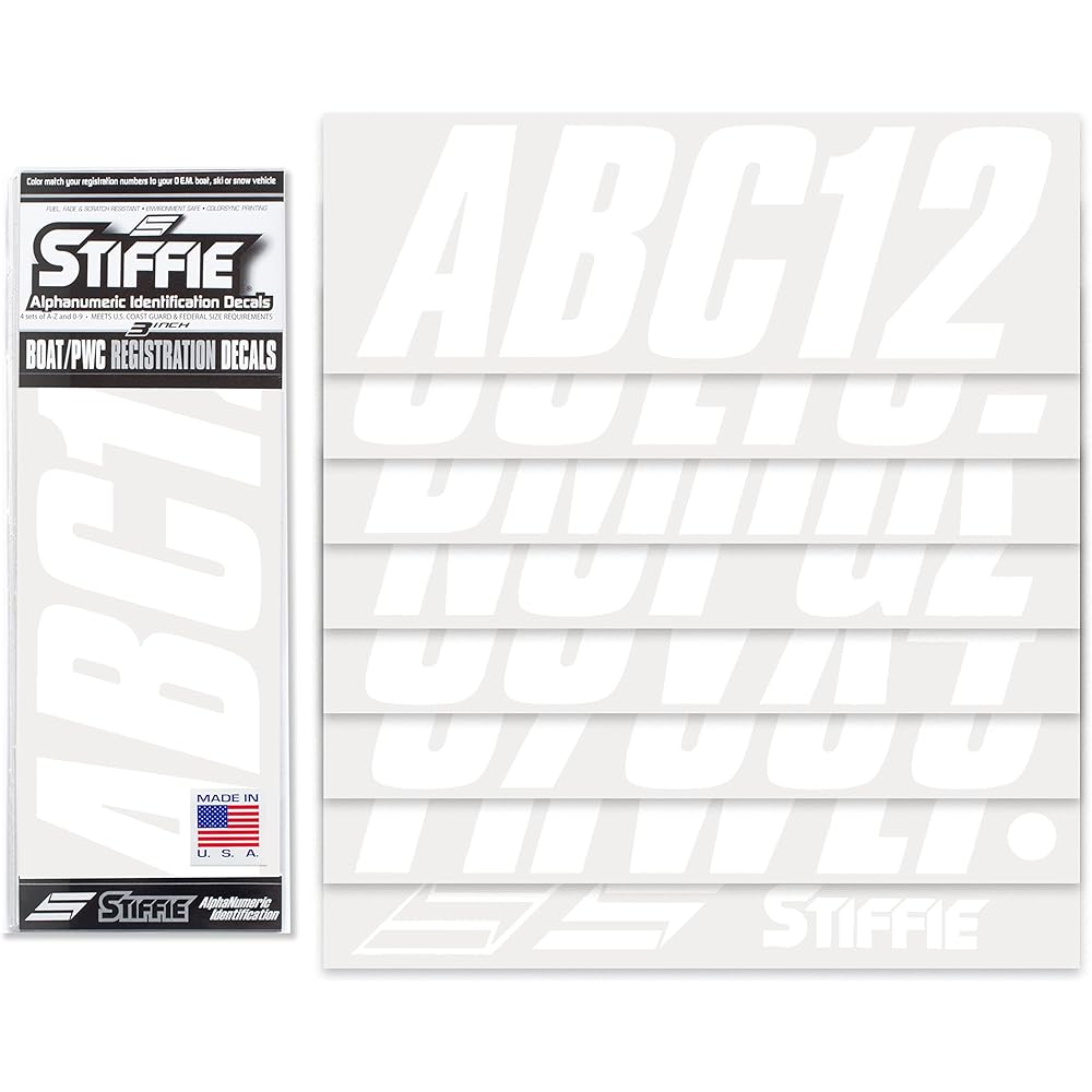STIFFIE SHIFT White 3 "ID Kit Kit Kit alphanumeric Registration No. Sticker Decal for Boat individual Watercraft