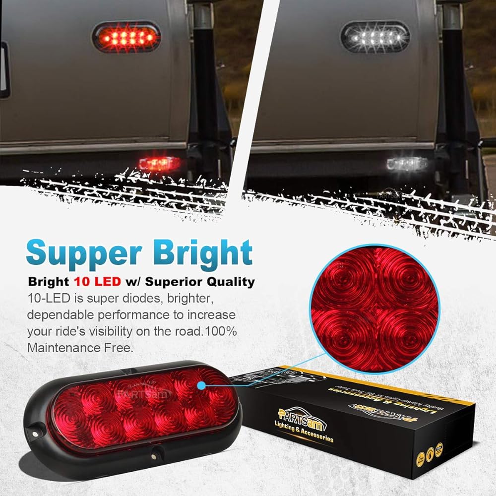 PARTSAM 4 6 -inch overler trailer tail light kit 10 LED flange mount waterproof 12V sealed RV track LED stop brake turn Reverse backup trailer Light surface implementation (red 2+2 white)