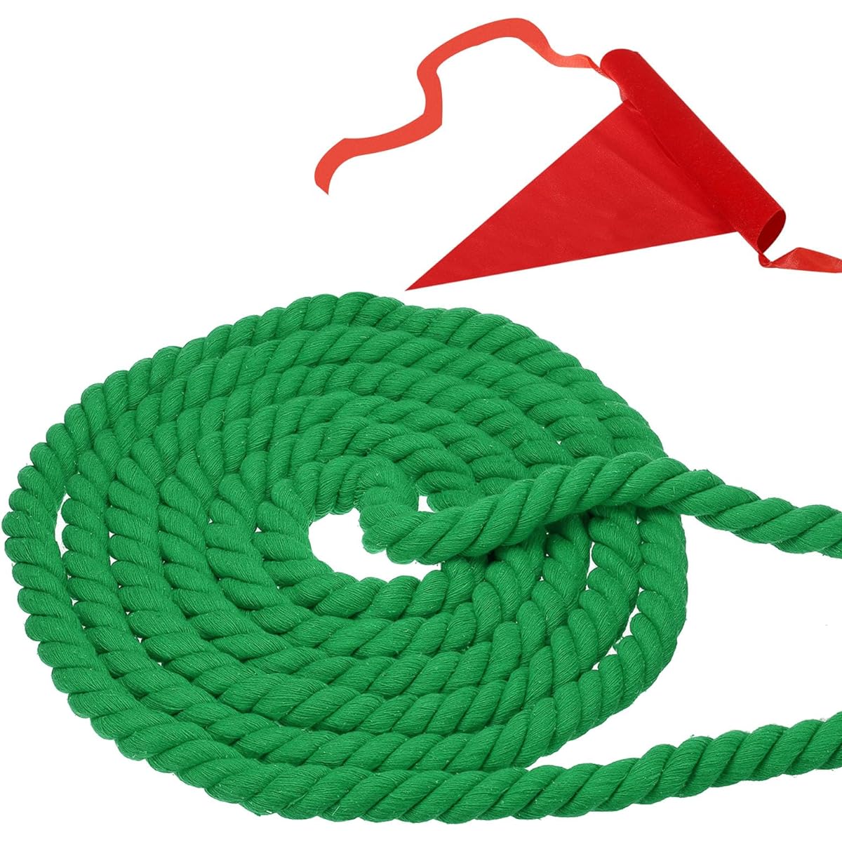 PATIKIL 10 Feet Tug of War Rope for Adults and Teens, 3 Braided Natural Cotton Rope with Flag for Yard Games and Team Building Activities, Green