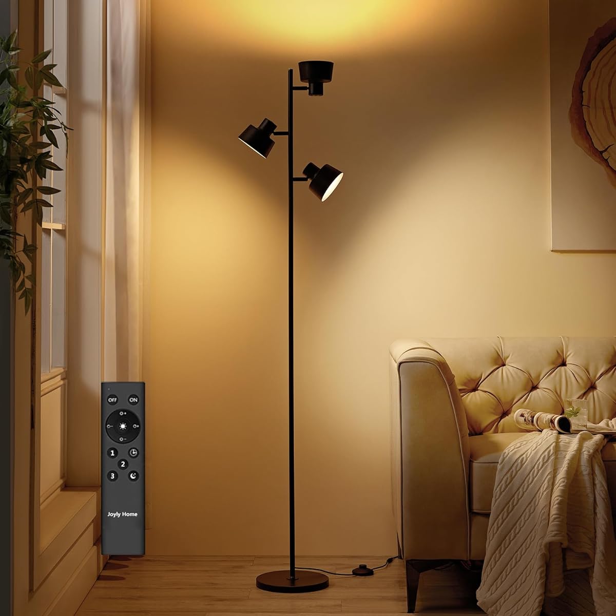 Joyly Home LED floor standing light, high brightness and energy saving | With dimming, color adjustment and timer functions | Remote control & touch control | Easy on the eyes and not dazzling | Three independent light sources can be controlled | Made of