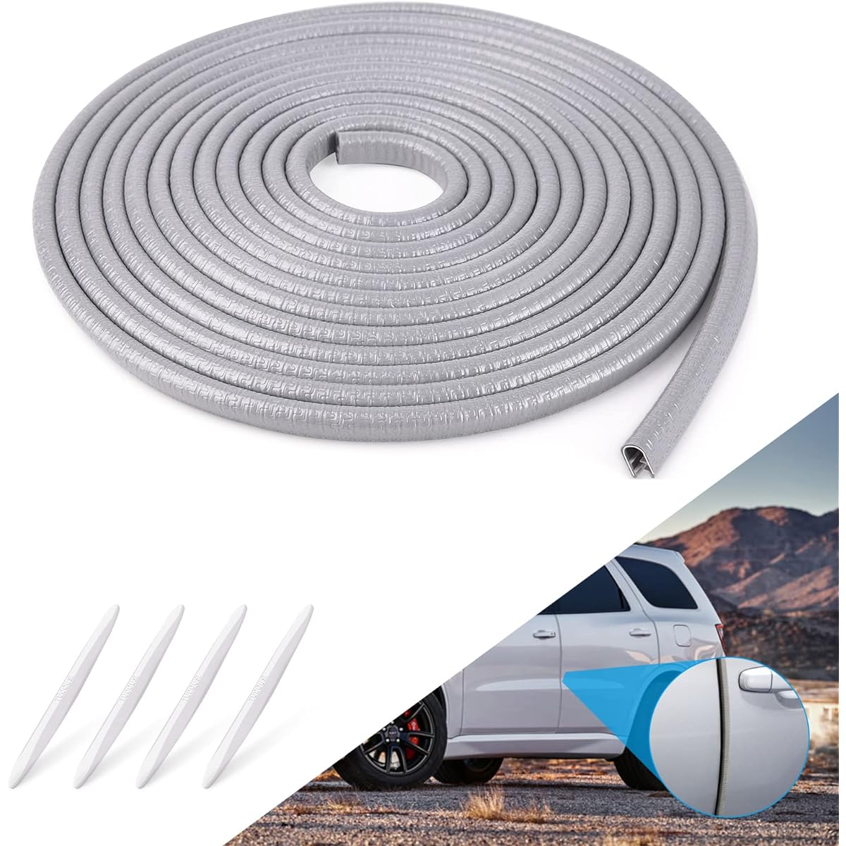 MICTUNING Daunder Edge Guard 16 feet (5m) Universal U -shaped car edge trim rubber seal protector car protection doors fluffy car door collision prevention strip metal clip Most cars compatible (gray)