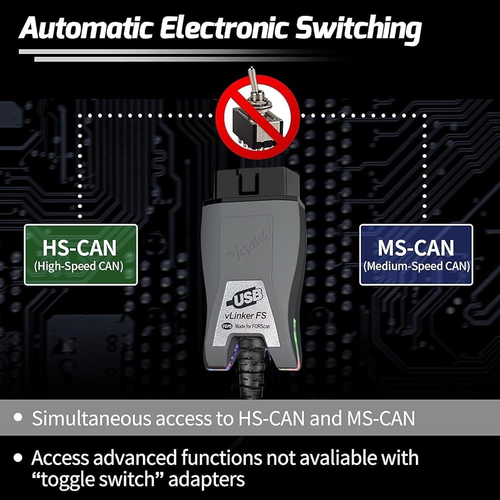 VGATE VLINKER FS OBD2 USB Adapter for-Scan HS/MS-CAN Auto Switch