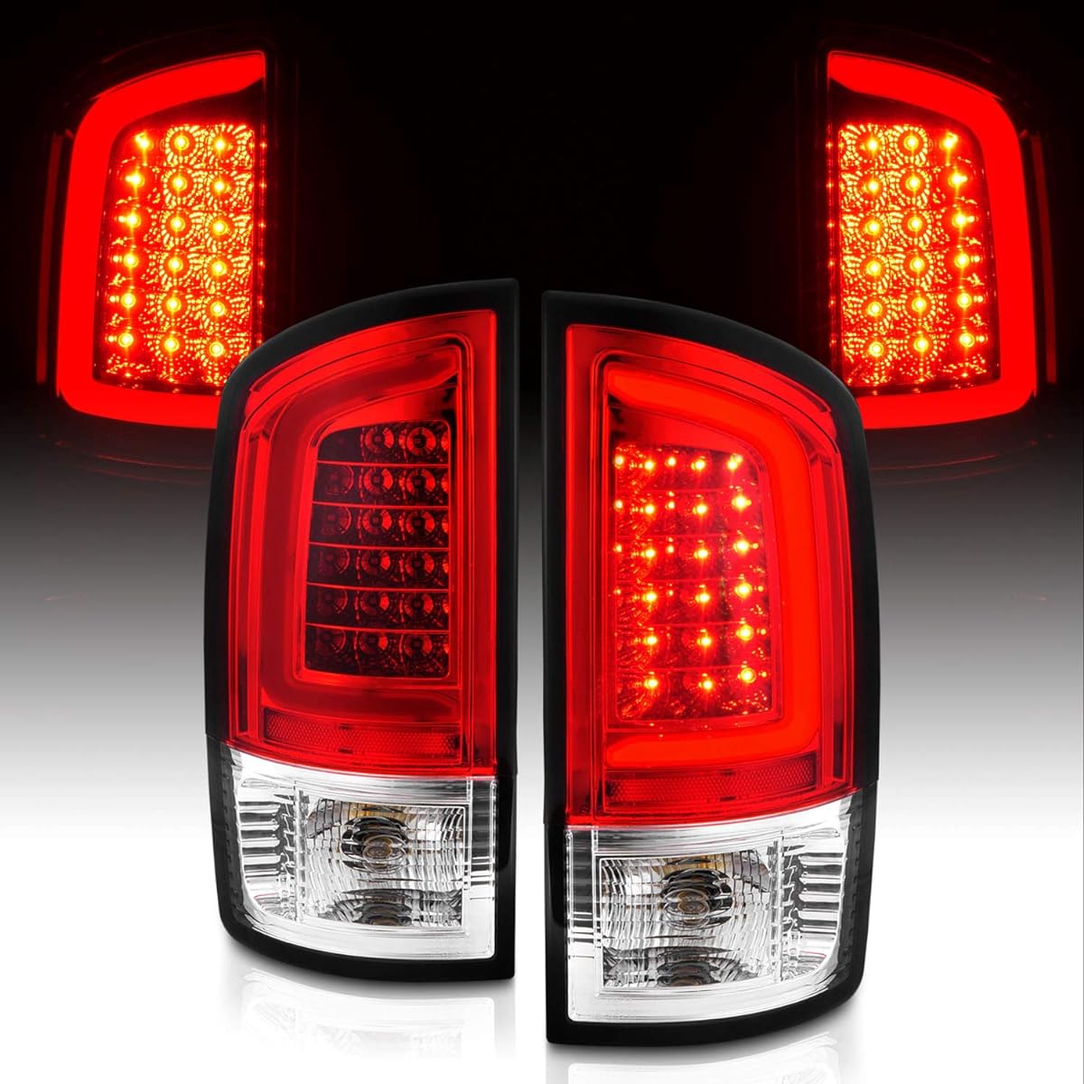 Amerilite 2002-2006 DODGE RAM 1500 2003-06 RAM 2500 3500 Pickup Clear Red C type LED Tube replacement Tail Light Brake Land Pair-Driver and passenger seat side