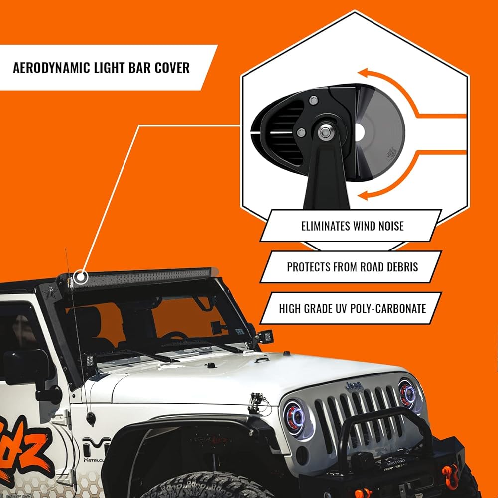 AEROLIDZ Light Barcover noise & Winds Silencer Jeep/Truck Hoisle Dual LED Light Barcover UV Polycarbonate 50 inches/52 inch smoke