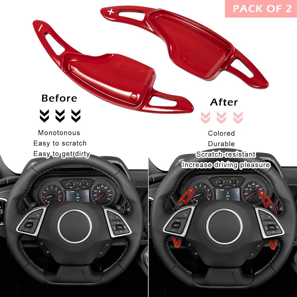 Red Aluminum Steering Paddle Shifter Extension Cover Trim Interior Accessory Accessory Cumaro 2016-2021, 2014-2019 Chevrolet Corvette C7