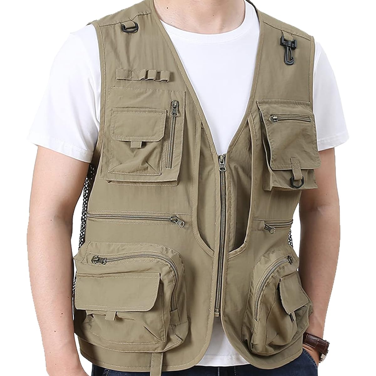 [Manatsulife] Men's Mesh Vest Golf Wear, Quick Drying, Breathable, Multifunctional Jacket, Outdoor, Multi-pocket, For Fishing, Photography, Father's Day, Mountain Climbing, Spring, Summer, Autumn, Heat Protection 8512.