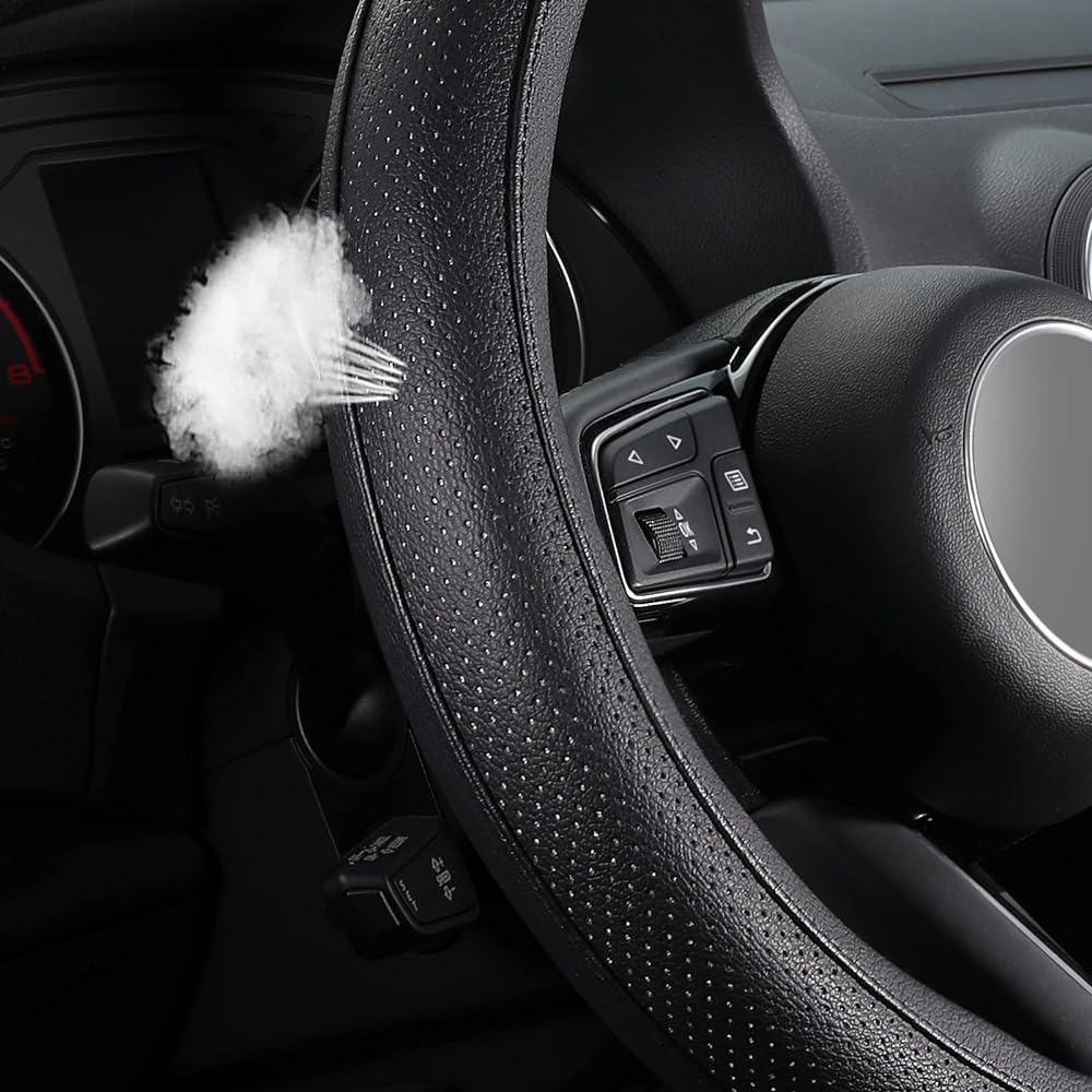 SEG Direct Steering Wheel Cover Car Steering Wheel Cover Microfiber Leather Large Size for Outer Diameter 39.5-41cm Black