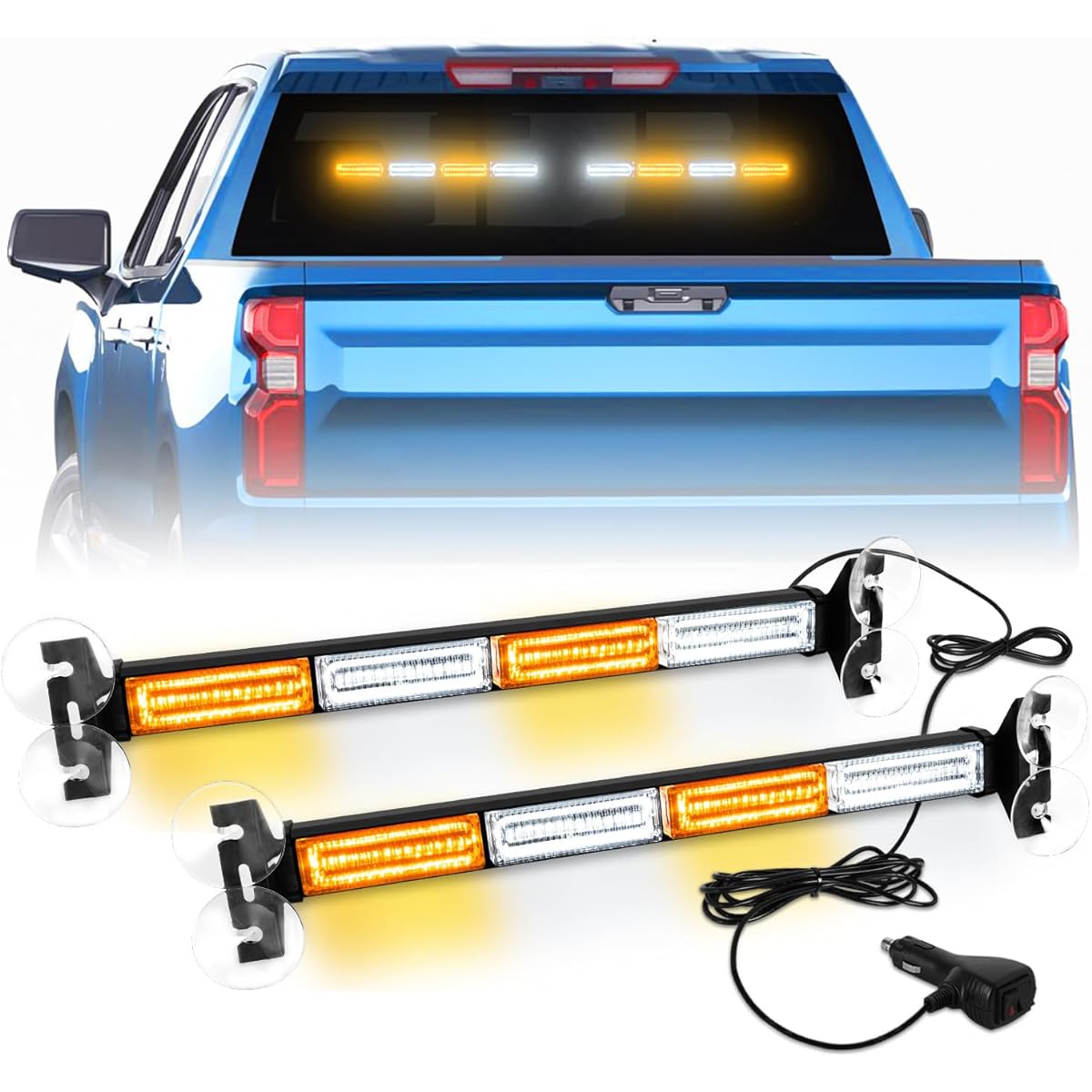 LRTER 2 Inn 1 Emergency Strobe Transportation Advisor Light Bar Amber White Warning Care Safety Interior Interior Dash Light Emergency Light Truck Construction 2x17.7 Amber/White