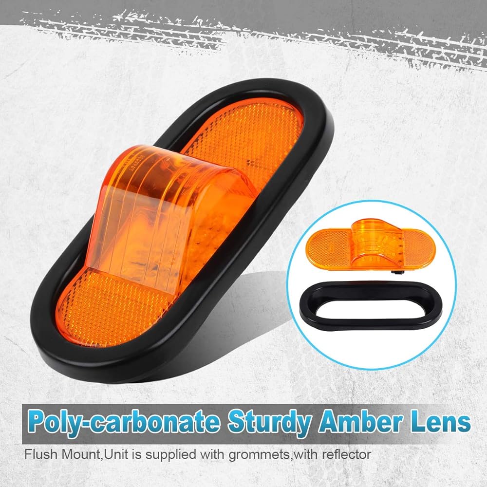 PARTSAM 2 pieces 6.5 inch Midal Marker Signal Marker Light Rubber Mount LED24 Reflective Lens Universal Waterproof 6 inch elliptical LED Marker Winker Semi -Truck Trail Light