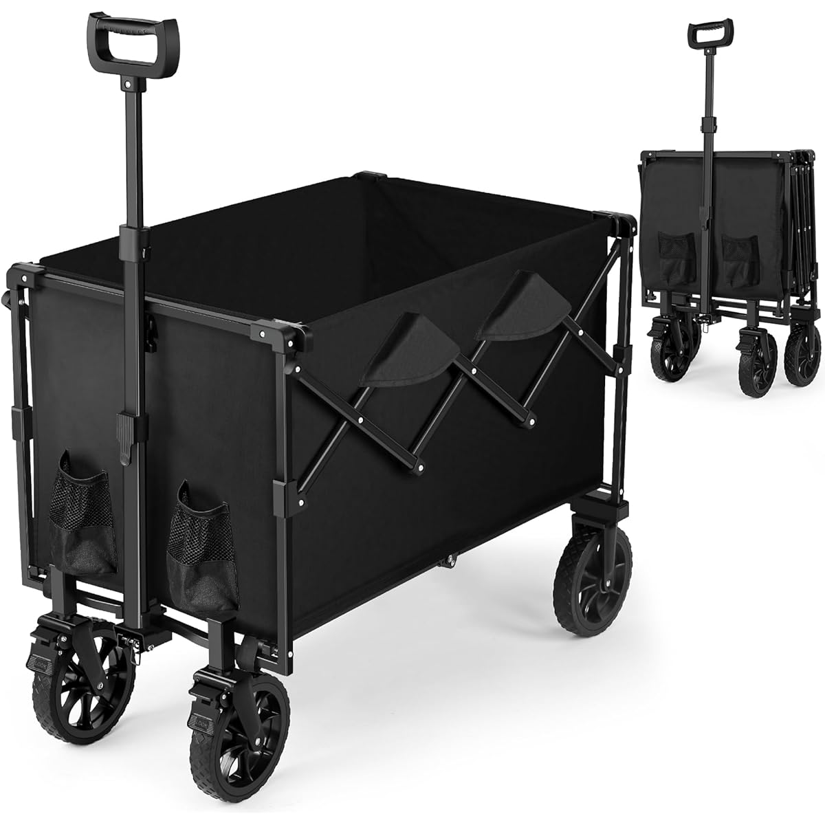 Kurumina Carry Wagon, Foldable Carry Cart, Outdoor Camping Cart, Outdoor Wagon, Telescoping Handle, Equipped with Wide Tires, Large Capacity 150L, Load Capacity 150kg, Free Standing Storage, Perfect for BBQ, Fishing, Excursions, 4 Wheels, Leisure, Camp