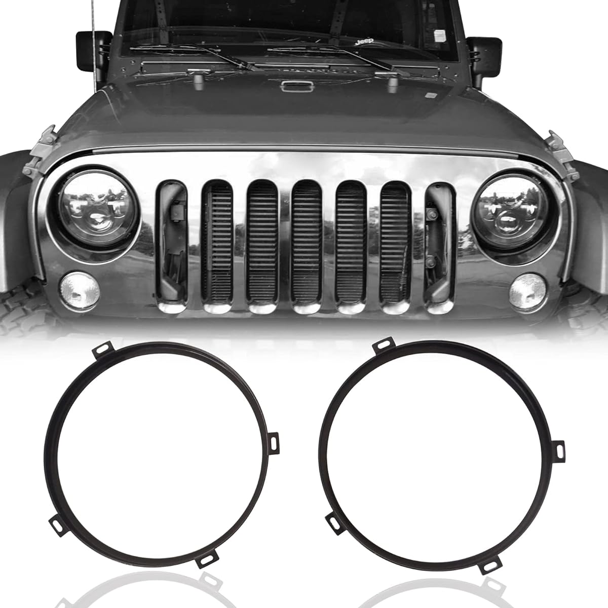 U-BOX JEEP WRANGLER 7 inch round headlight attached Bracket Black Ring 2007-2018 Jeep JK & WRANGLER Unlimited