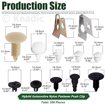 KEADIC Universal Automotive screws and clip assorted size set 705 SAE U -clip nut 500 mixed nylon zipper rivets and vehicle body bolt push ripener clip GM