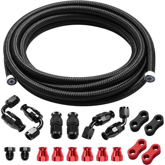 BRIFITOR 4an 10 Foot PTFE Fuel Line Kit AN4 E85 Nylon Stainless Steel Organized Fuel Hose 18 Ann Fitting Adapter Black
