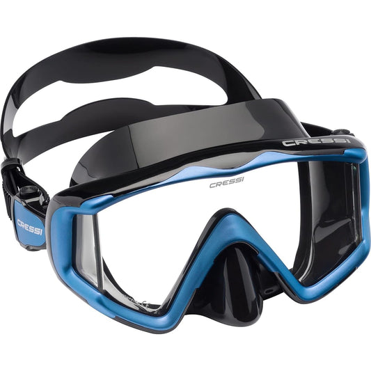 CRESSI Scuba Diving Snorkeling Mask [LIBERTY TRISIDE] Front + Both Sides 3-sided Lens Panoramic View Tempered Glass Lens [Genuine Product]