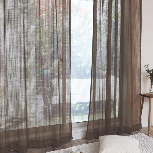 Made in Japan Lace Curtains Random Delicate Design Asian Taste Width 150cm x Length 198cm Set of 2 Brown