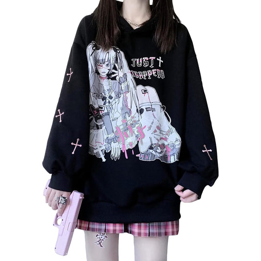 [TOWYYO] Women's Hoodie, Cute, Girls, Anime Print, Long Sleeve, Hooded, Korean Fashion, Warm, Pullover, Sweat Top, Spring, Autumn, Winter