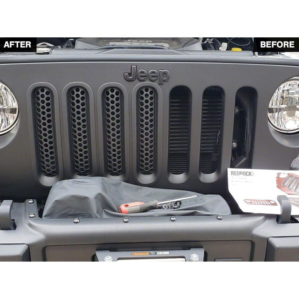 RED ROCK 4X4 Honeycomb Grill Insert Black Styling Glangler JK 2007-2018 Compatible