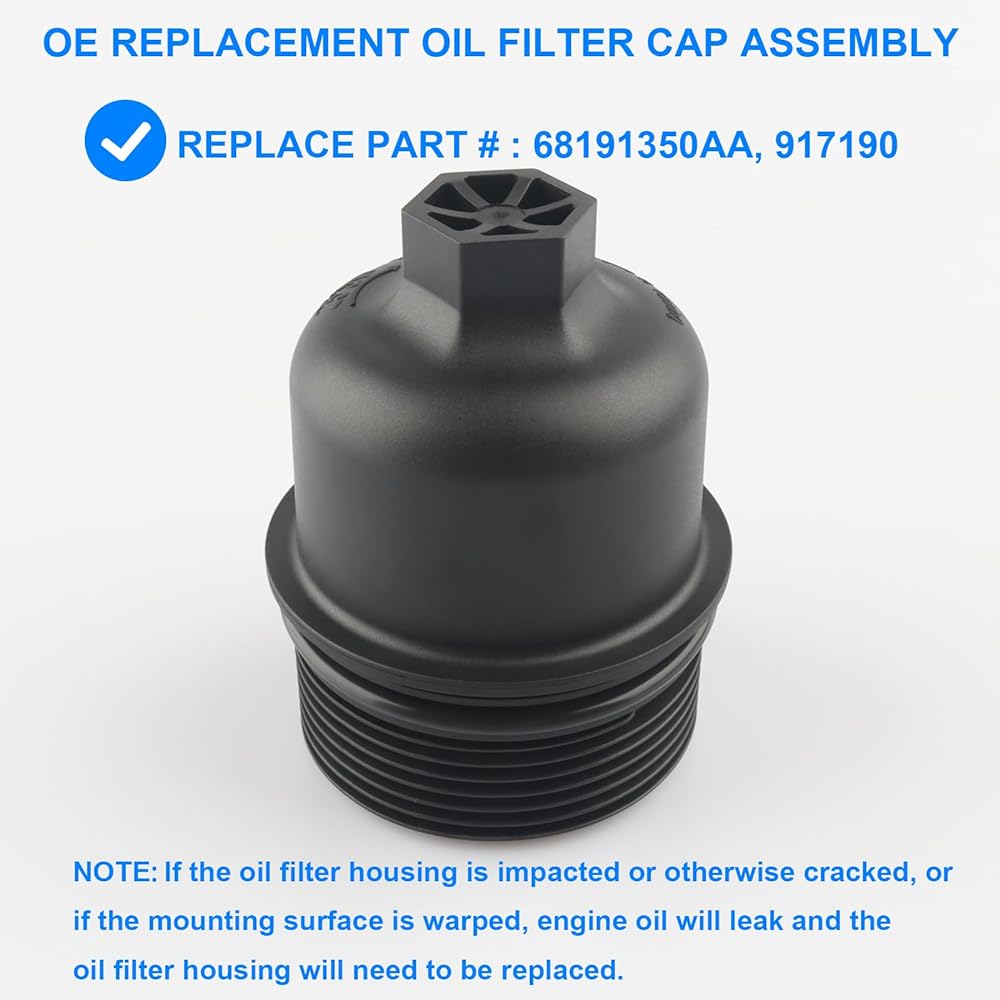 Oil Filter Housing Cap, Replacement 68191350AA, Chrysler Daggi Thram 200, 300, Pacifica, Challenger, Durango, Grand Caravan, Journey, Ceroquis, Grand Cheroke, Wrangler, etc.