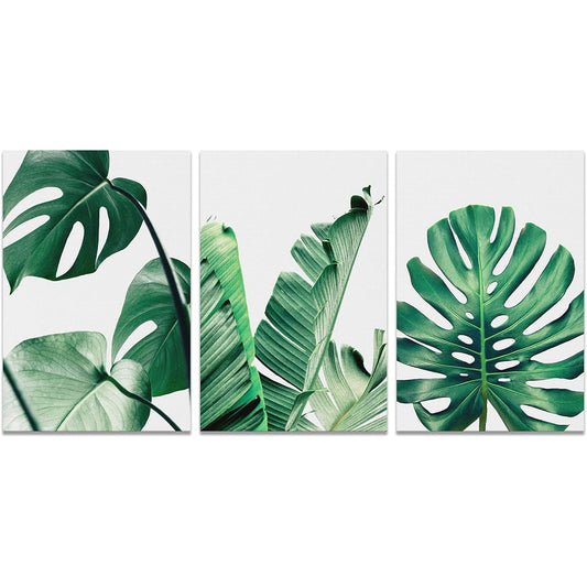Art Panel Green Leaves Plant Painting Green Plant Decoration Landscape Photo Feng Shui Entrance Good Luck Feng Shui Painting Good Luck Painting Bath Painting Finished Product with Wooden Frame (40x60cmx3Pcs)