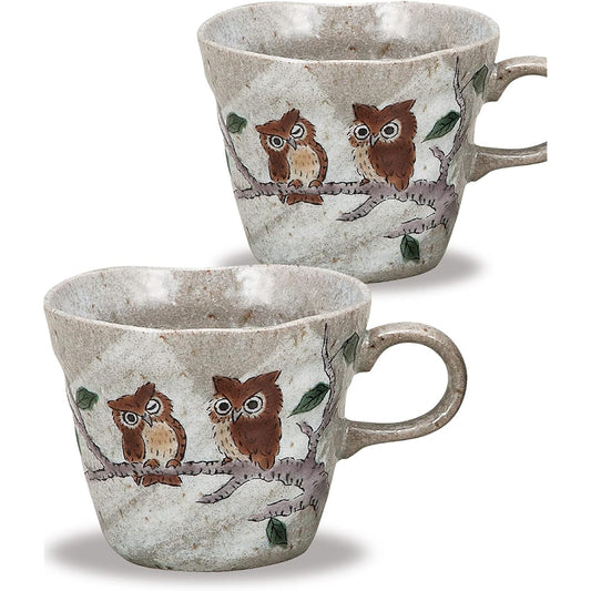 Mug Pair Set Kutani Ware Owl Stylish Pottery Luxury Brand Tableware Made in Japan