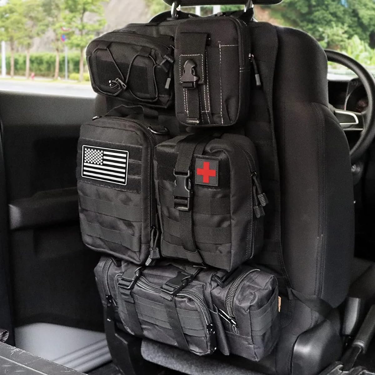 MAIKER Tactical Car Seat Back Organizer Upgrade Tactical Vehicle Panel Organizer Removable Mall Pouch with 5 Most vehicles